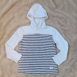 GAP KIDS WHITE WITH NAVY BLUE STRIPES LIGHTWEIGHT HOODIE, SIZE 8